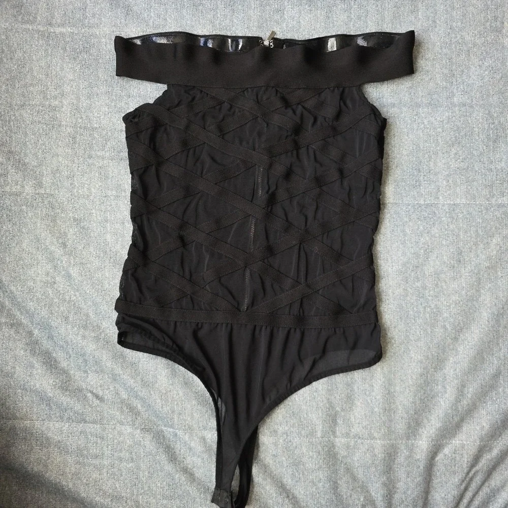 Bebe Off The Shoulder Bondage Style Body Suit Size Medium - Picture 1 of 6